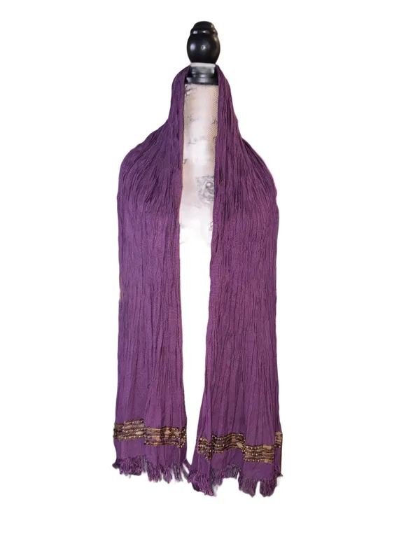 World Market Purple Fringe Scarf with Gold Detailing - Image 2