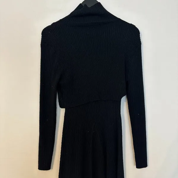 STITCHDROP 2-fer Mock Neck Sweater Dress in Black Size Large - Image 8
