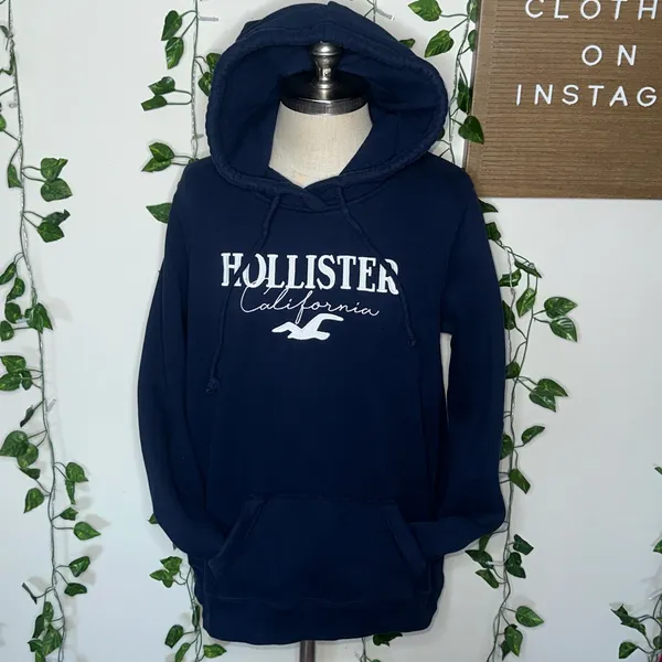 Hollister Easy Appliqué Logo Graphic Hoodie Navy Blue - Image 3