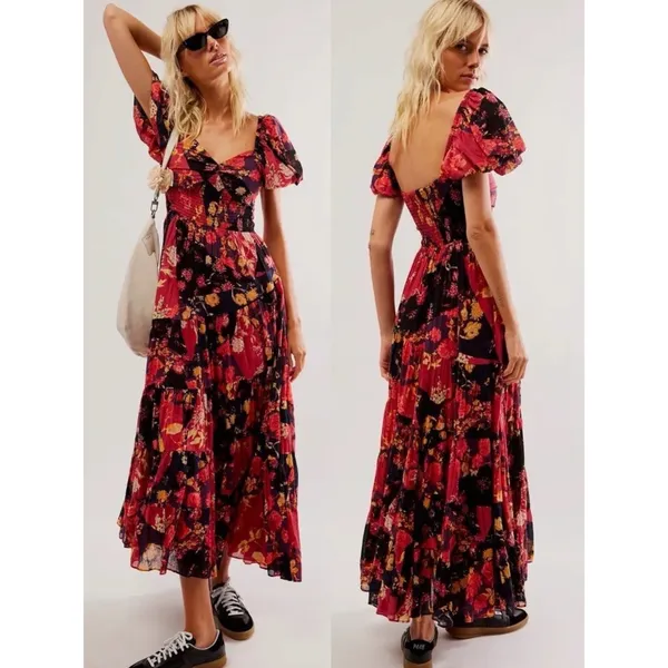 Free People Bohemian Floral Patchwork Sundrenched Maxi Dress Large - Image 8