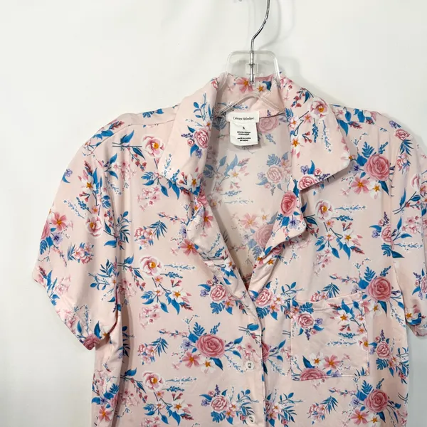 Catherine Malandrino Small Pajama Set Pink‎ Floral Short Sleeve Pants Soft 1698 - Image 6