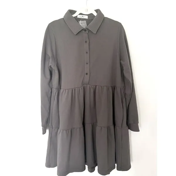 Natural Life Sylvan Sweatshirt Dress Charcoal Tiered Button Down Long Sleeve L - Image 2
