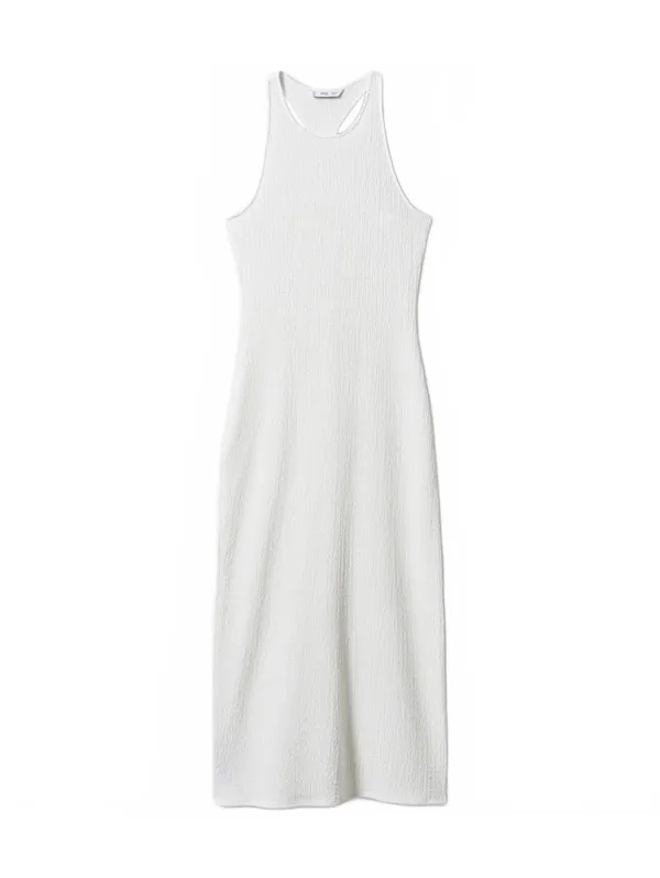 Mango Textured Dress with Opening Back Slit Lia Off White NWT Size 6 / Medium - Image 5
