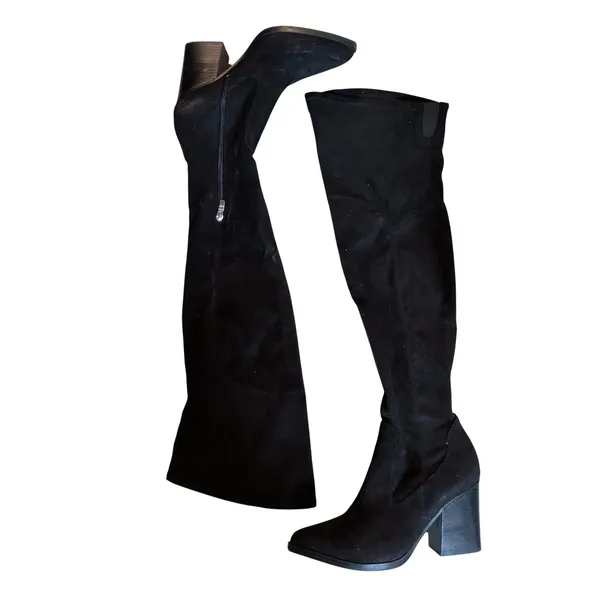 Marc Fisher Renn Black Faux Suede Over The Knee Block Heel Pointed Toe Boots 9M - Image 2