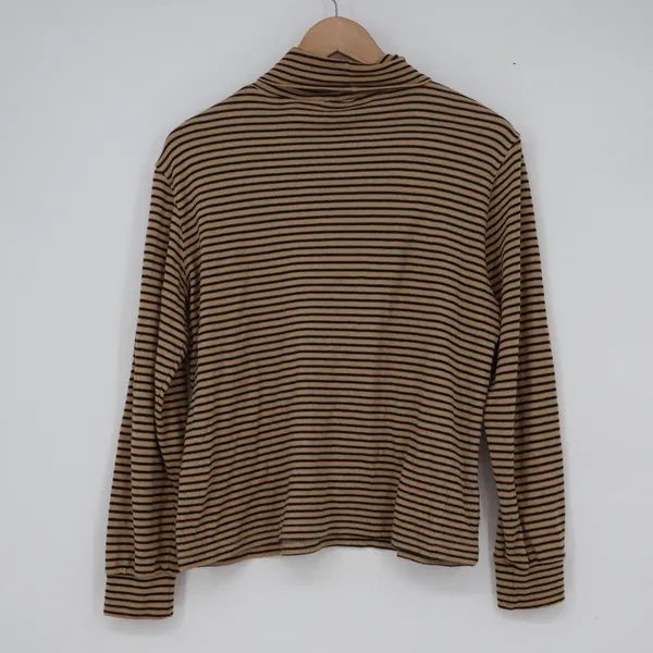 Maxwell Jason Vintage Tan Black Striped Turtleneck Long Sleeve Knit Top Medium - Image 5