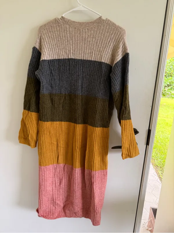 Madewell wool blend colorblock midi sweater dress fall cozy knit ribbed - Image 3