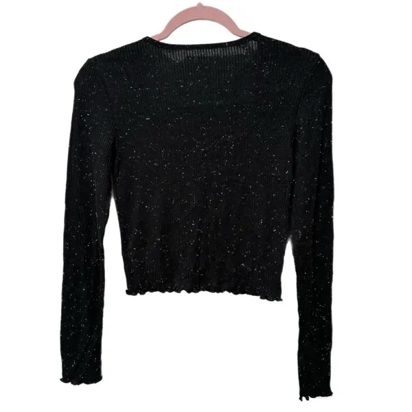 New American Eagle Black White Speckle Long Sleeve Ribbed Crop Top Women's Sz S - Image 5