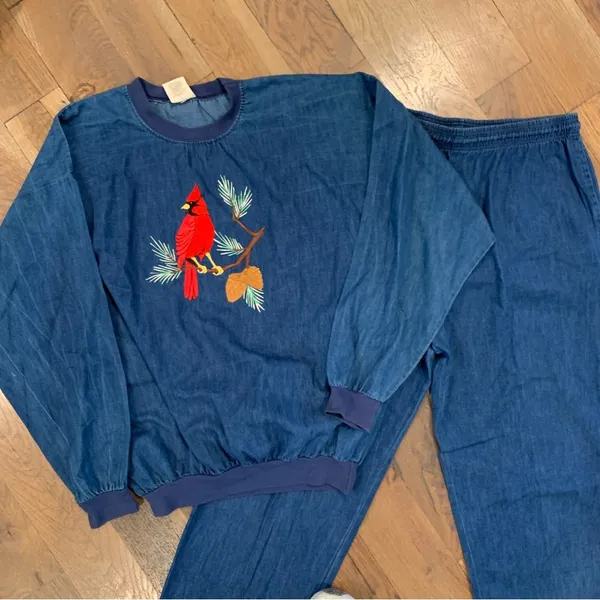 Vintage Denim Embroidered Pant Set Size Medium Blue - Image 2