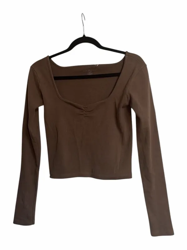 Brandy Melville Brown Ruched Long Sleeve Crop Top - Image 2