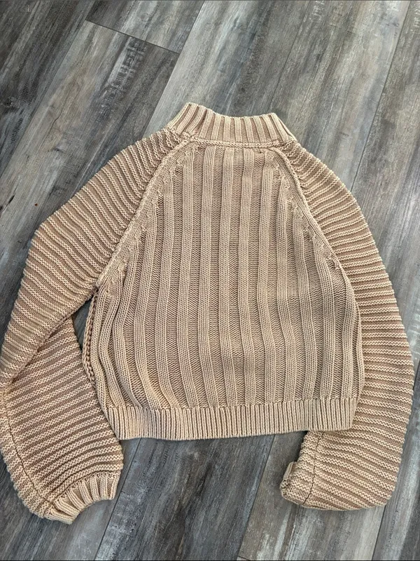Free People Tan Knitted Chunky Cropped Sweater, Medium - Image 8