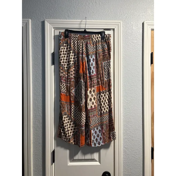Christian Siriano Wide Leg Pants Womens L Multi Patchwork Paisley Boho Breezy - Image 4