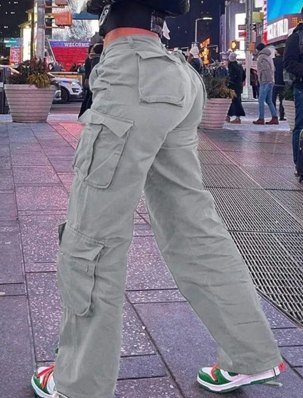 Gilipur Gray Khaki Cargo Pants with multiple pockets & decorative ankle straps - Image 2