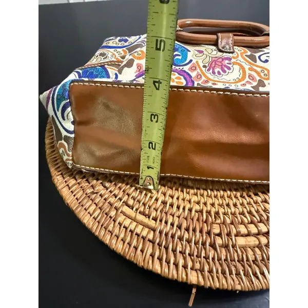 Relic Paisley Canvas Satchel Handbag Multi-Color‎ Wooden Handle Boho Bag - Image 4