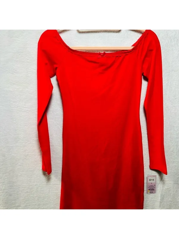 Wild Fable Red Long Sleeve Bodycon Mini Dress Size S Scoop Neck NWT - Image 2