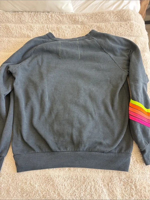 Aviator nation charcoal and neon bolt crewneck medium - Image 4