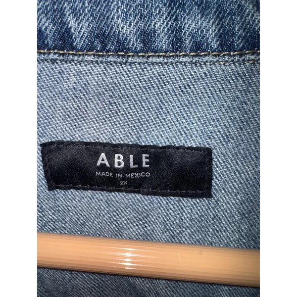 Able The Merly Jean Jacket Women's 2X‎ Medium Wash Distressed Luxury Utility - Image 9