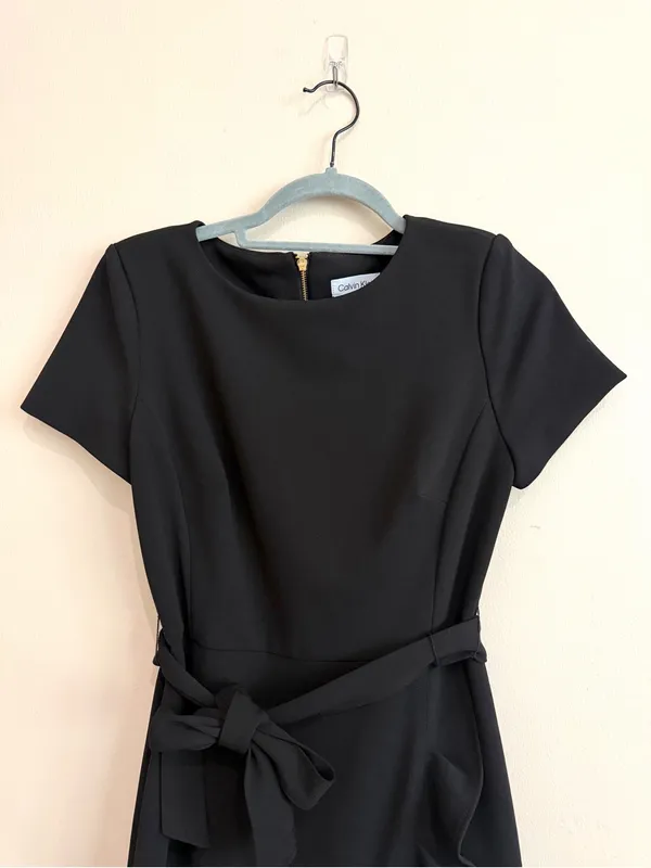 Calvin Klein Black Wrap Ruffle Tie-Waist Crepe Dress Size 4 - Image 6