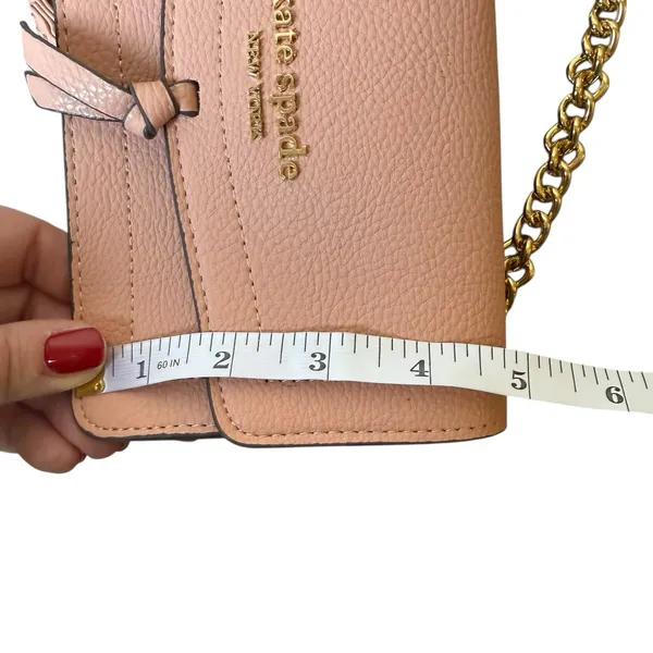 Kate Spade New York Knott‎ Pebbled Leather Flap Crossbody Bag Pink Chain Detail - Image 8