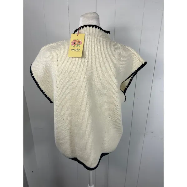 Entro NWT Women's Madison Cap Sleeve Sweater Top in Cream/Black Size Large. - Image 5