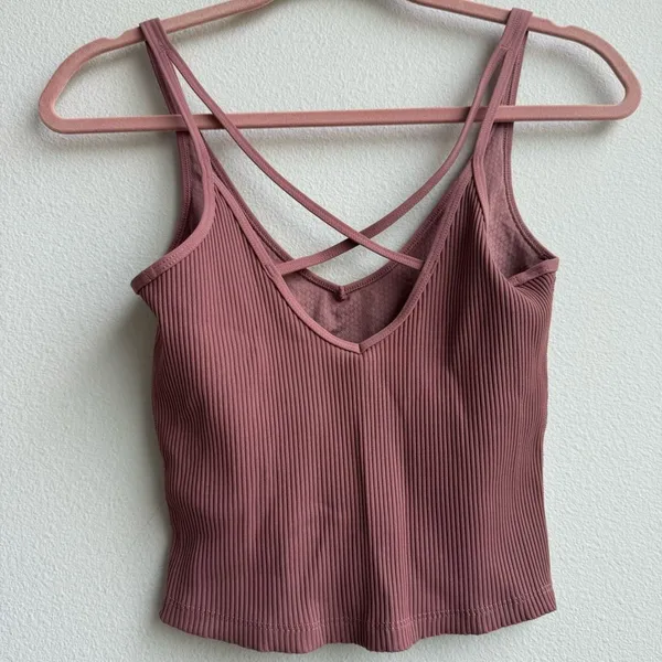 Vuori Rib Crop Top Pink Marsala Athletic Workout Gym Tank Strappy Size Small - Image 3
