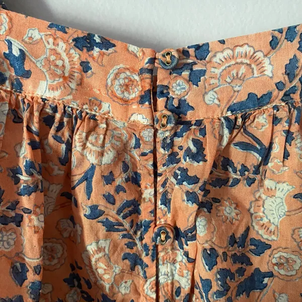 Cleobella Pink Blue Floral Peasant Blouse Button Down Cotton Women's size Small - Image 3