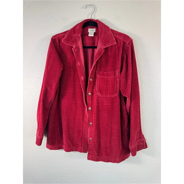 LL Bean Red Corduroy Shirt Jacket Shacket Womens S Casual Classic Cotton Fall - Image 9