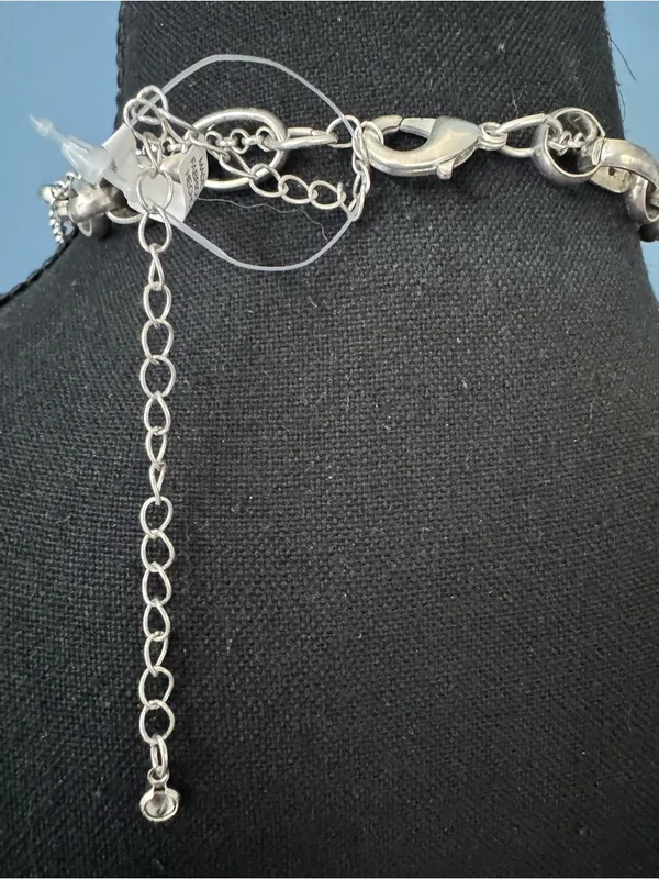 NEW Free People Zehnder Layer Necklace Silver Tone Heart Charm Double Chain Ring - Image 5