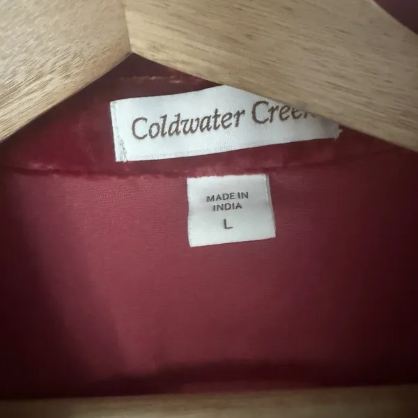 Coldwater Creek Velvet Button Up Red Western Boho Lagenlook Cranberry Blouse L - Image 3