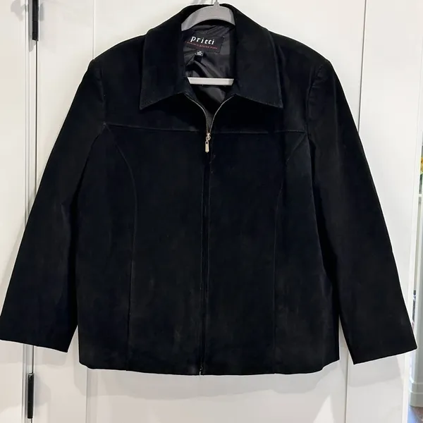 Pritti By Kristin Blake Genuine Suede Leather Jacket Black 1X Minimal Classic - Image 2
