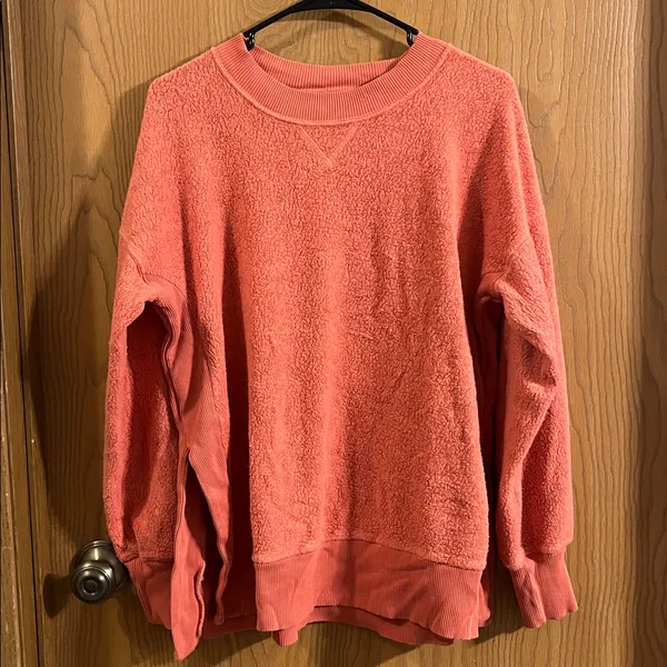 Aerie Chilled Out Coral French Terry Oversized Sweatshirt Small‎ - Image 2