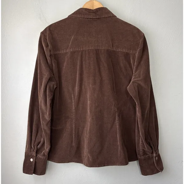 Dark Brown Corduroy Shirt Size Large Country Western Cowgirl Snap Front Casual - Image 5