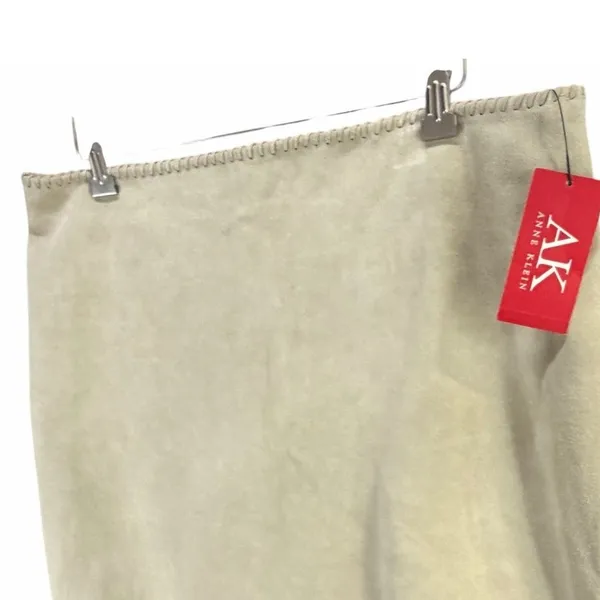 Vintage Anne Klein Suede Skirt 14 Beige Leather Whipstitch Boho Western Classic - Image 3