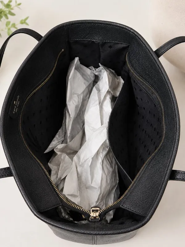 Kate Spade Black Leather Large Shoulder Tote Pinmount Logo NWT - Image 3