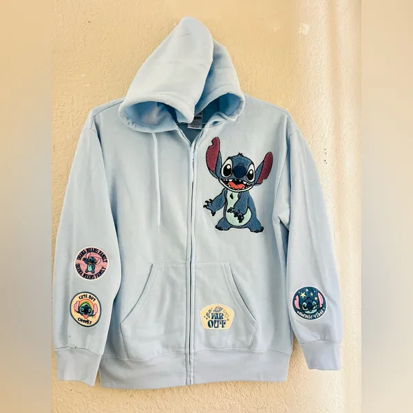 Disney Stitch Women’s Blue Full Zip Character Sweatshirt Hoodie medium size - Image 8