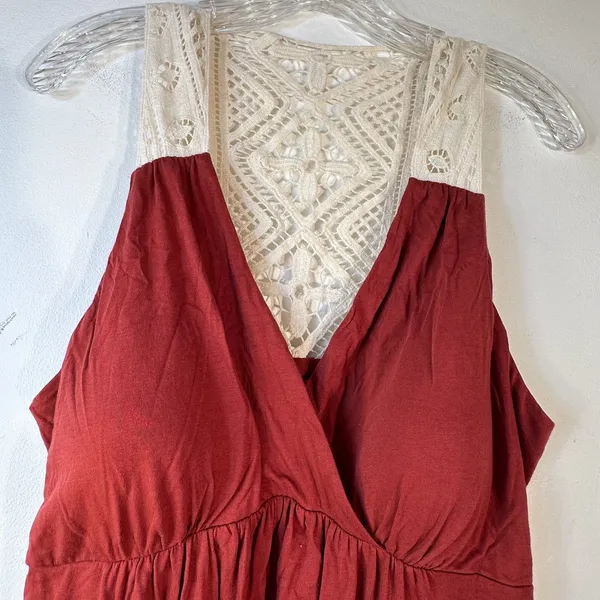 ELLE Rust Red Crochet Lace Yoke Empire Waist Sleeveless Knit Dress XL‎ - Image 6