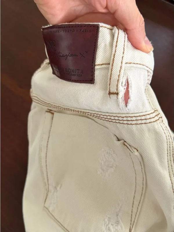 One X Oneteaspoon High Waist Bonita Denim Cut-off Shorts in Cream - Size 26 - Image 7