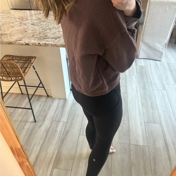 Aerie Ribbed Pullover Hoodie Brown Size Large - Image 5