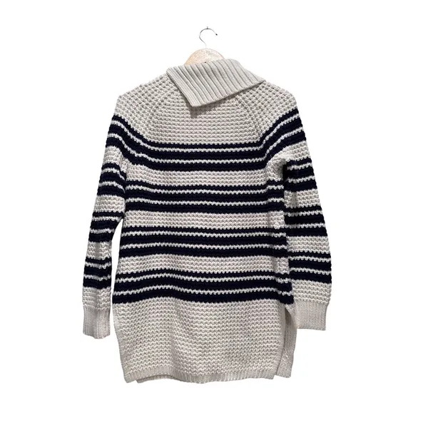 Lands End Navy Blue White Striped Knit‎ Sweater Tunic Size Small Cotton Collar - Image 3