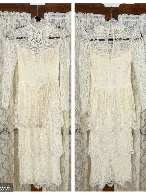 Pretty Vintage 90s Jessica McClintock Tea Length Lace Wedding Dress - Image 2