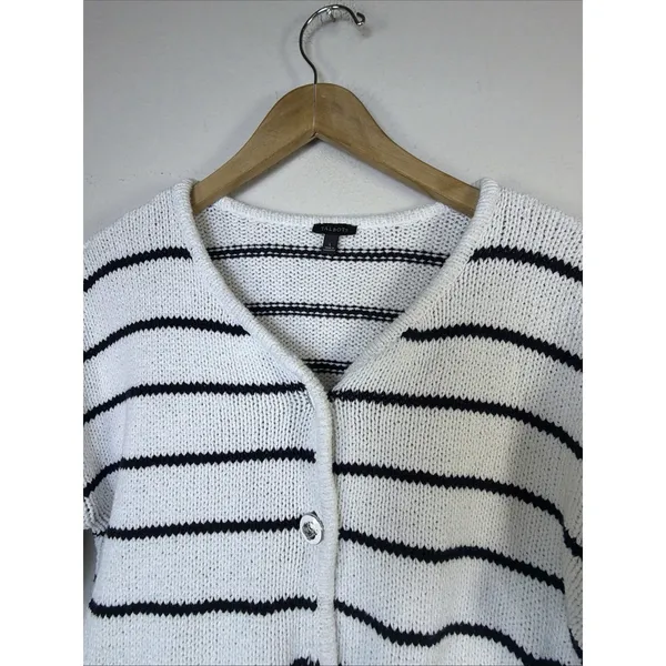 Talbots Womens black Striped Knit sweater Cardigan Preppy coastal nautical large - Image 5