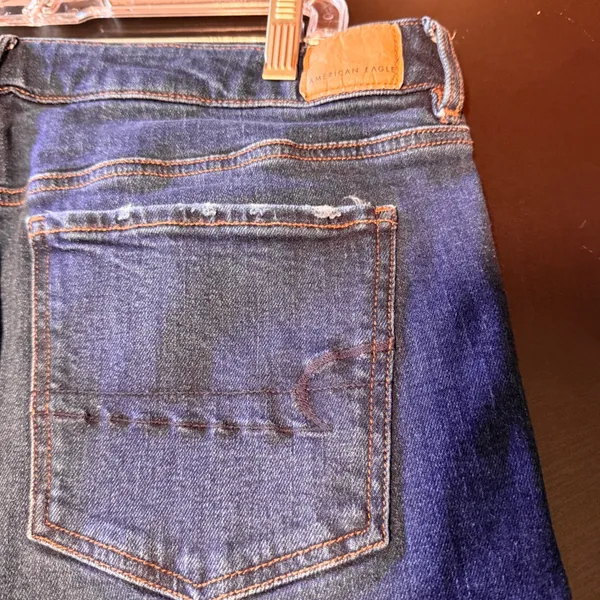American Eagle Sz 14 Tomgirl Blue Jeans High Rise Relaxed Tapered Dark Wash - Image 10