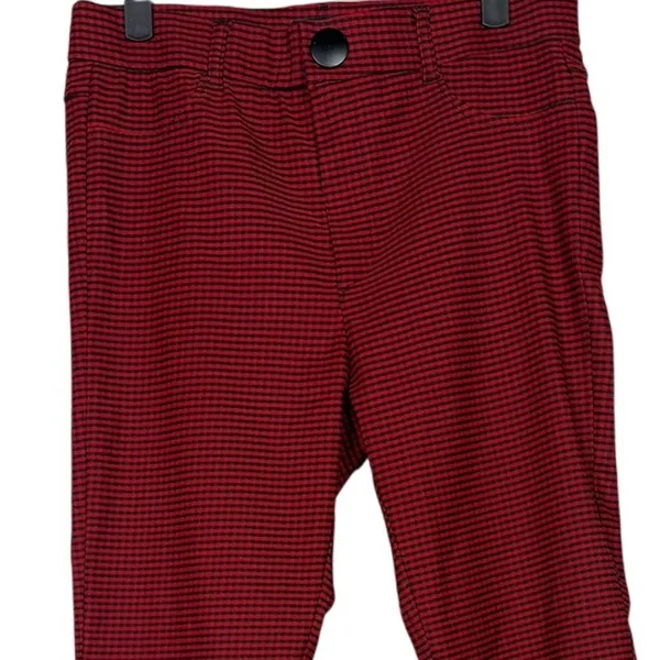 ZARA High Rise Stretch Gingham Flat Front Skinny Pants Button ZipUp L Red Black - Image 3
