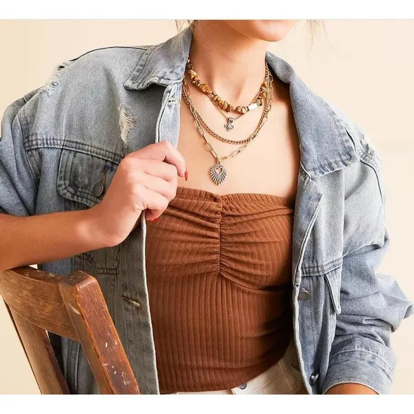 Free People Bohemian Layered Sun Heart necklace Beaded Womens Jewelry - Image 10