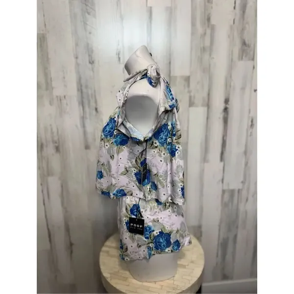Doff New York Floral Set Small | Blue Rose Ruffle Top & Shorts Lounge Set - Image 3