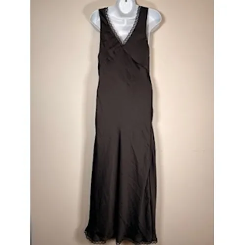 American Eagle Maxi Slip Dress Brown Lace Trim V-Neck Coquette Y2K 90s Size M - Image 4