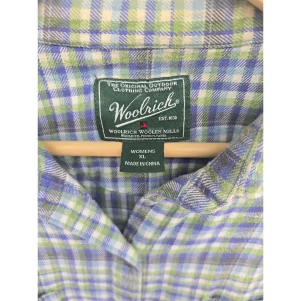 Woolrich Flannel Shirt Womens XL Plaid Blue Green Button Down EUC - Image 2