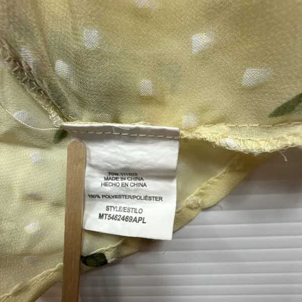 Lily‎ White Floral Yellow Sheer blouse women Size L Short Sleeve - Image 5