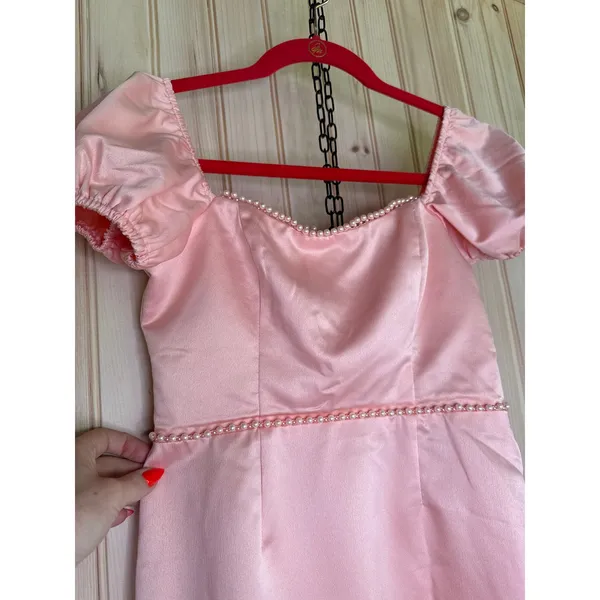 NWT Lulus Adorable Poise Peach Pink Pearl Puff Sleeve Mini Dress Party Size XS - Image 4