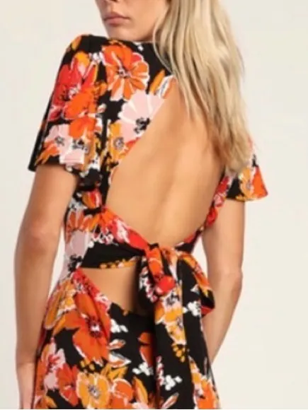 Lulu's Black Floral Wide-Leg Open-Back Jumpsuit size XS - Image 16
