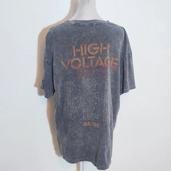 AC/DC Gray Distressed T-Shirt Size Small/Medium Unisex ACDC Tee - Image 5